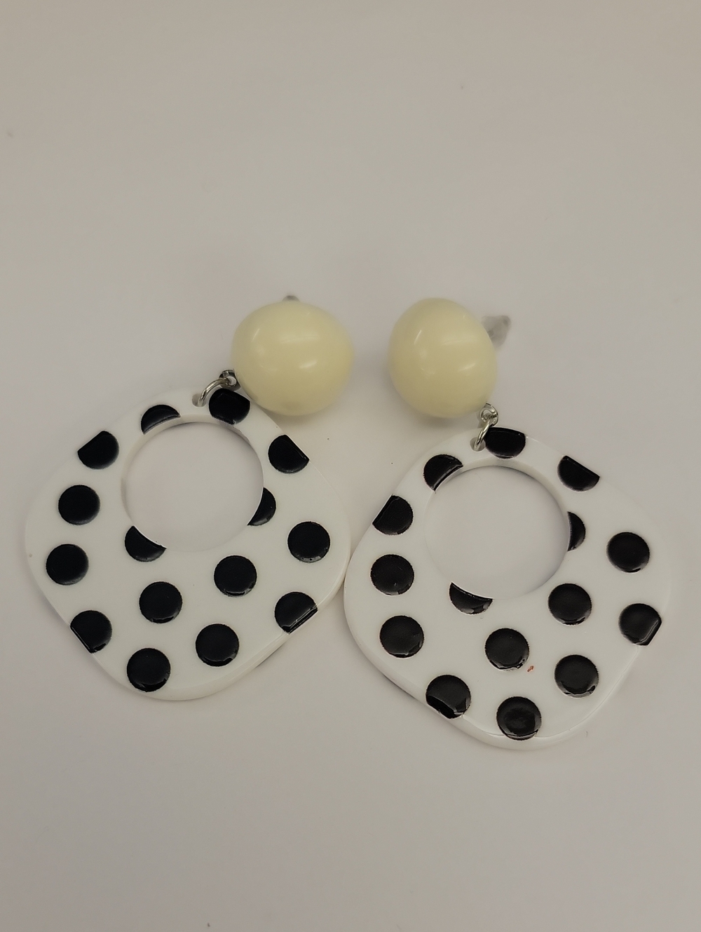 White and Black Polka Dot Drop Earrings